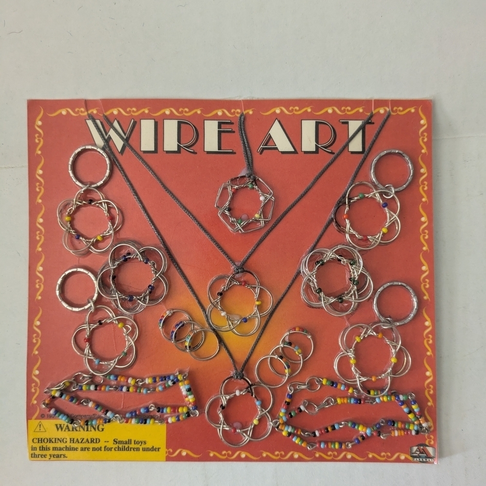 Wire Art Necklace, Keychains, And Bracelets Set. Vintage Vending Machine Display